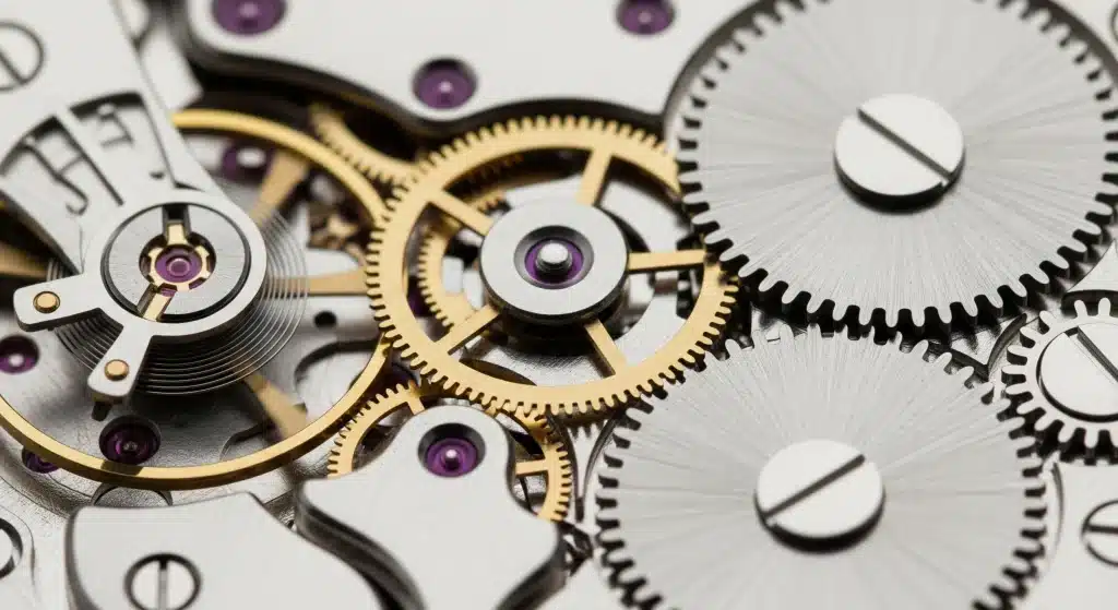 The intricate, interlocking gears of a watch, symbolising the detailed components of a well-written functional requirement.